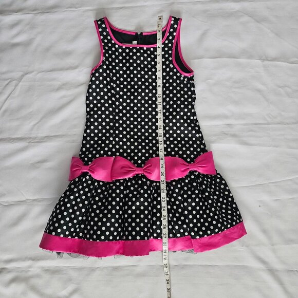 Bonnie Jean Kids Girls Black White Polka Dot Pink Trim Drop Waist Dress Size 10 - Picture 12 of 12